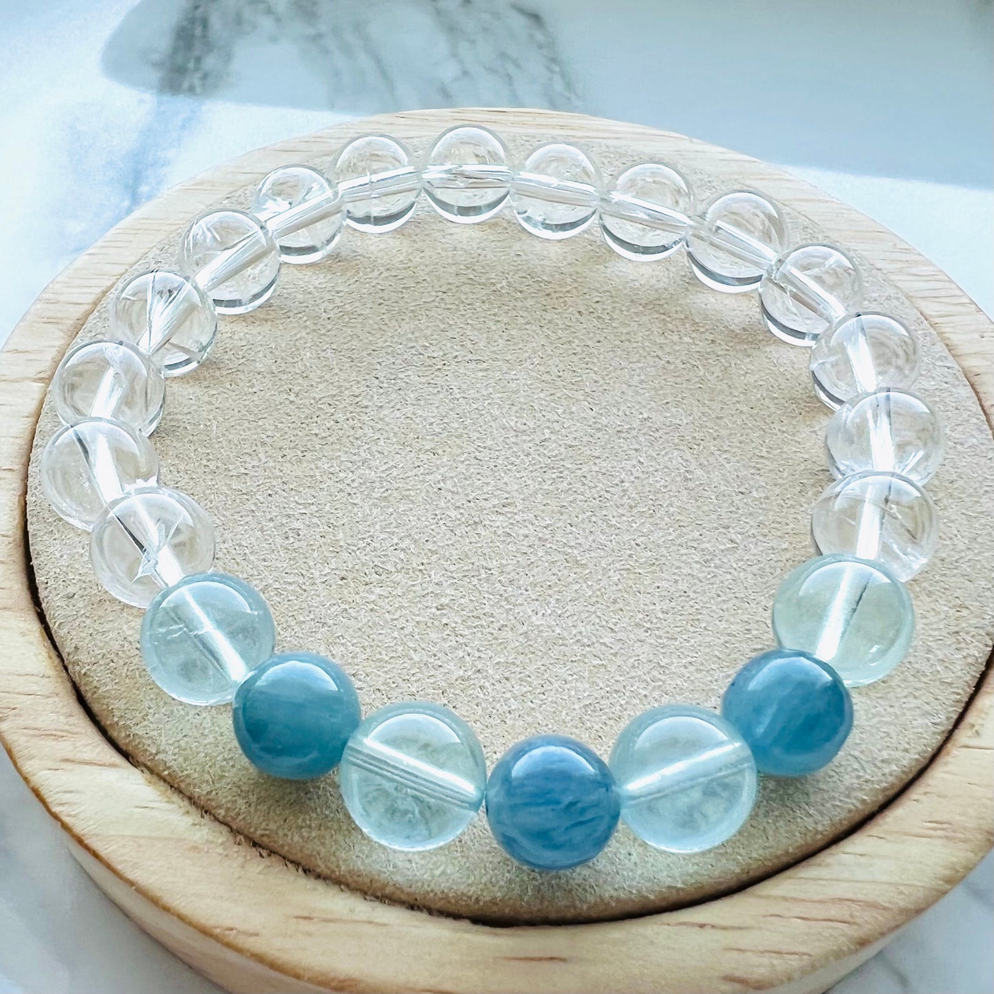 Natural Kyanite, Aquamarine, White Crystal with Fire ,Handmade Original Design Baby Blue Bracelet, Graduation Gift, Birthday Gift for Her