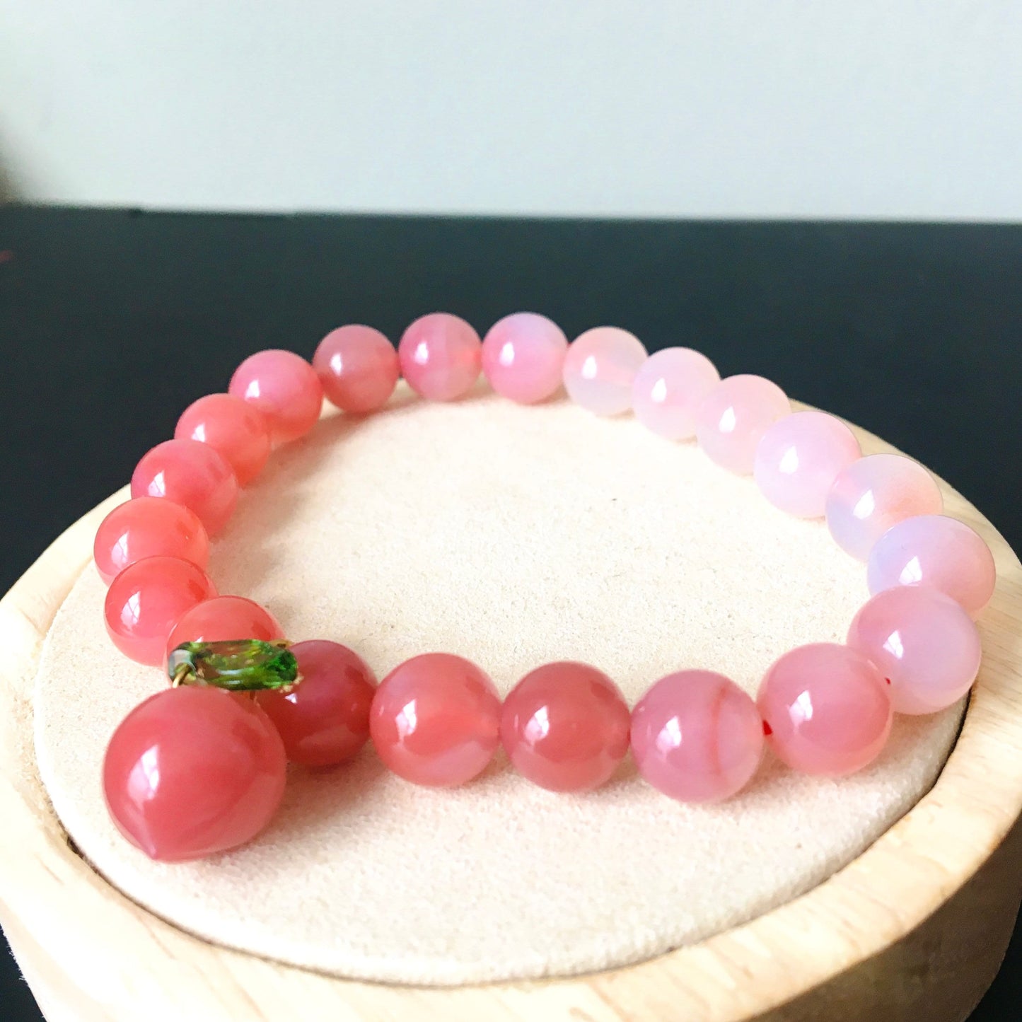 Pink Peach Agate Bracelet, Natural Gemstone Gradient Crystal Agate Bracelet, Round Beads, Gift for Her, Handmade Jewelry, Summer Lucky Stone