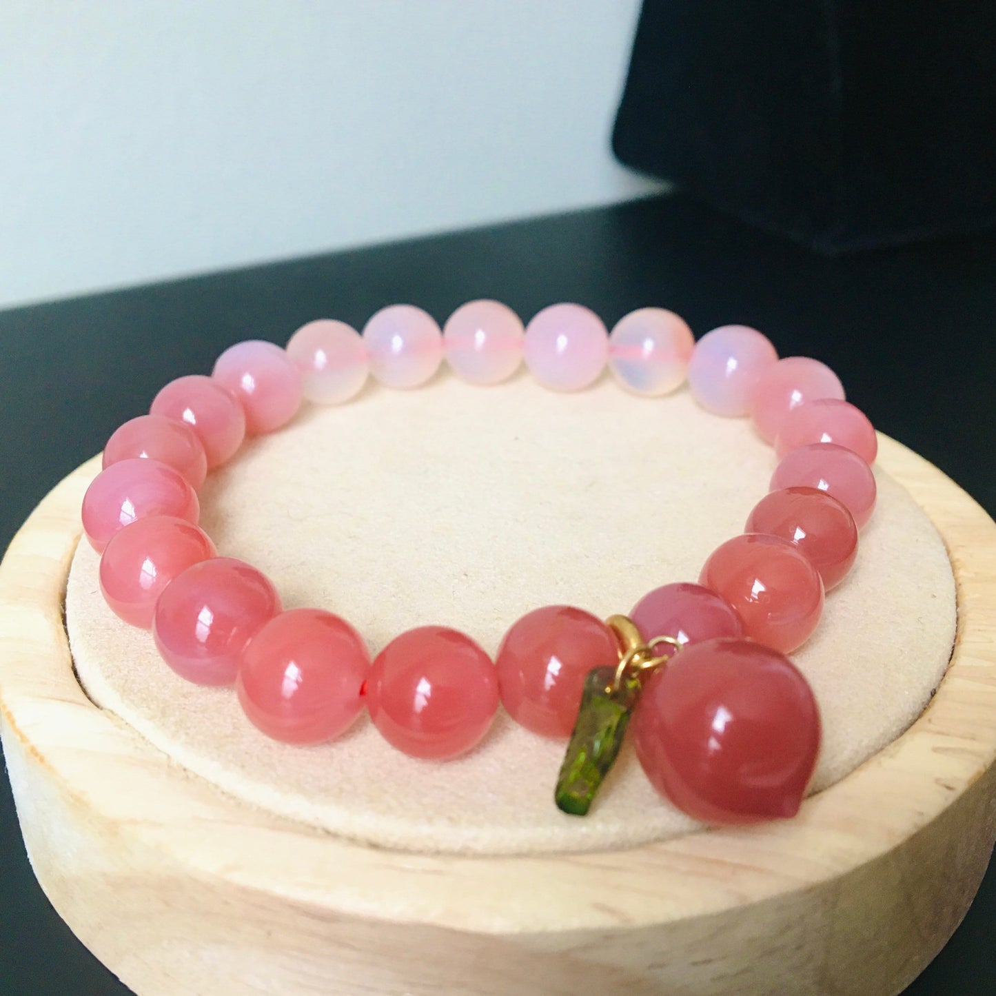 Pink Peach Agate Bracelet, Natural Gemstone Gradient Crystal Agate Bracelet, Round Beads, Gift for Her, Handmade Jewelry, Summer Lucky Stone