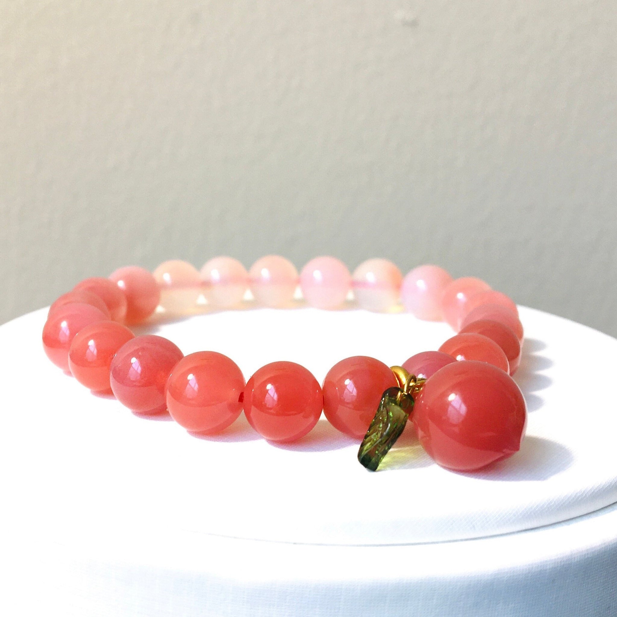 Pink Peach Agate Bracelet, Natural Gemstone Gradient Crystal Agate Bracelet, Round Beads, Gift for Her, Handmade Jewelry, Summer Lucky Stone