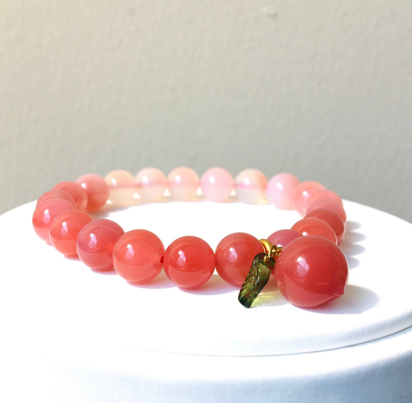 Pink Peach Agate Bracelet, Natural Gemstone Gradient Crystal Agate Bracelet, Round Beads, Gift for Her, Handmade Jewelry, Summer Lucky Stone