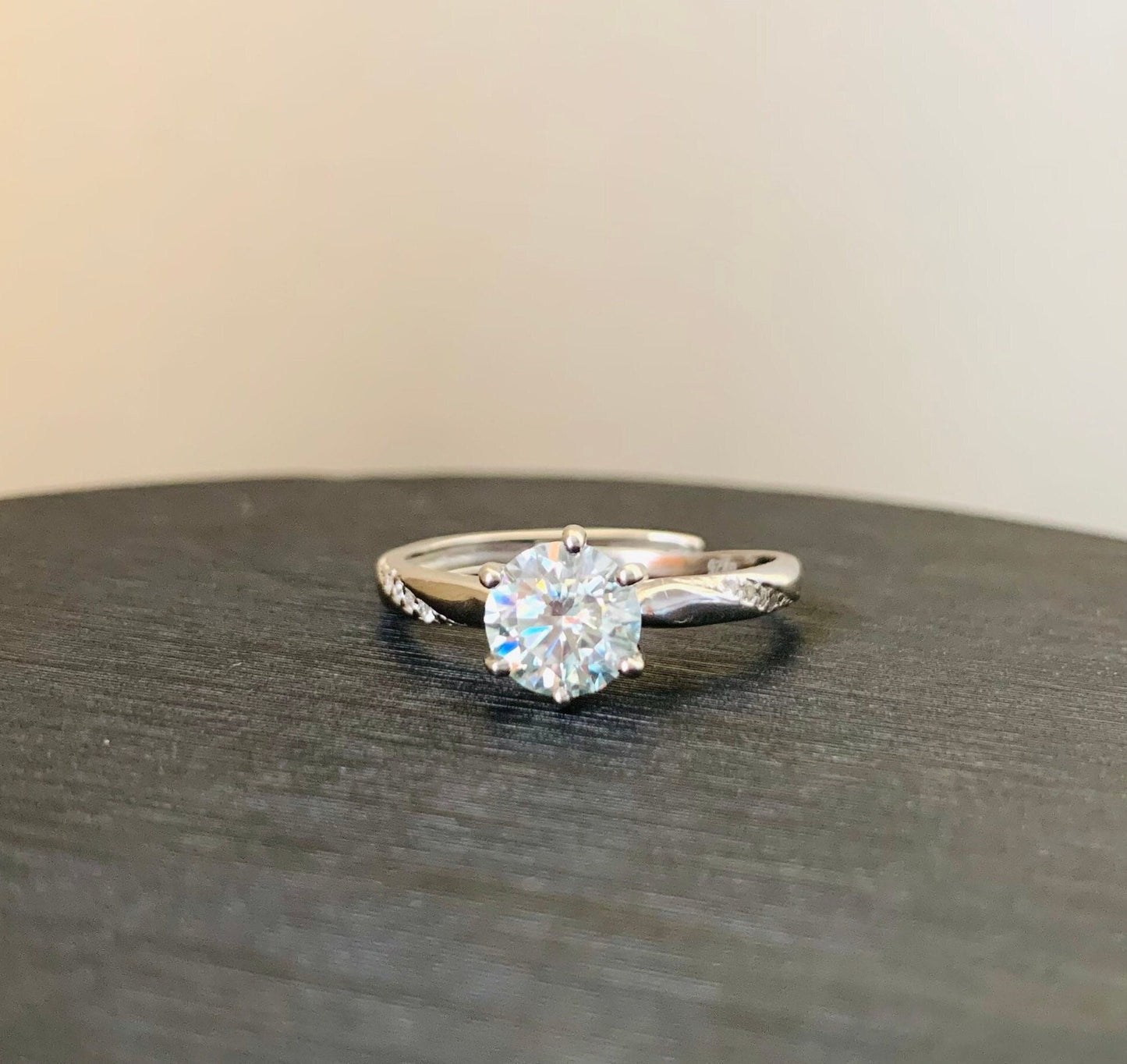 White Brilliant Classic Ribbon Moissanite Ring,1ct Moissanite,Engagement Anniversary Ring, Gift for Her, Vintage, Sterling Silver, Valentine