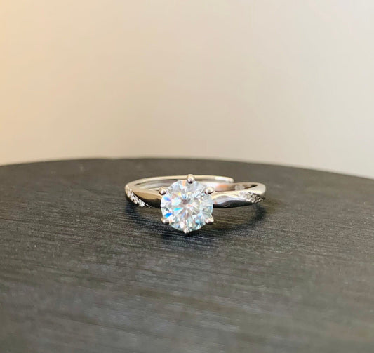 White Brilliant Classic Ribbon Moissanite Ring,1ct Moissanite,Engagement Anniversary Ring, Gift for Her, Vintage, Sterling Silver, Valentine