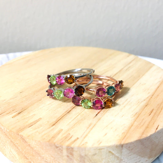 Tourmaline Rainbow Ring, Colorful Tourmaline Ring, Engagement Anniversary Vintage, Gift for Her, White Gold Rose Gold Silver, Natural, Labor