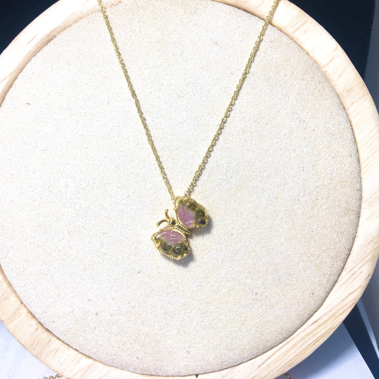 Butterfly Watermelon Tourmaline Splendid Necklace,Natural Crystal Gemstone,Rose Gold Plated Silver,Necklace for Her,Birthday,Graduation Gift