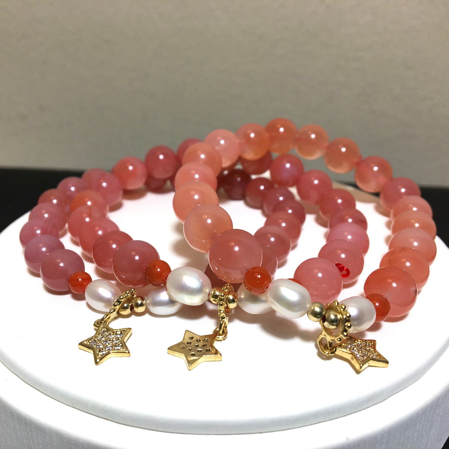 Pink Peach Agate Peal Star, Lovely Bracelet, Natural Gemstone Crystal Bracelet, SouthRedAgate, Gift for Her, Original Design, Lucky Bracelet