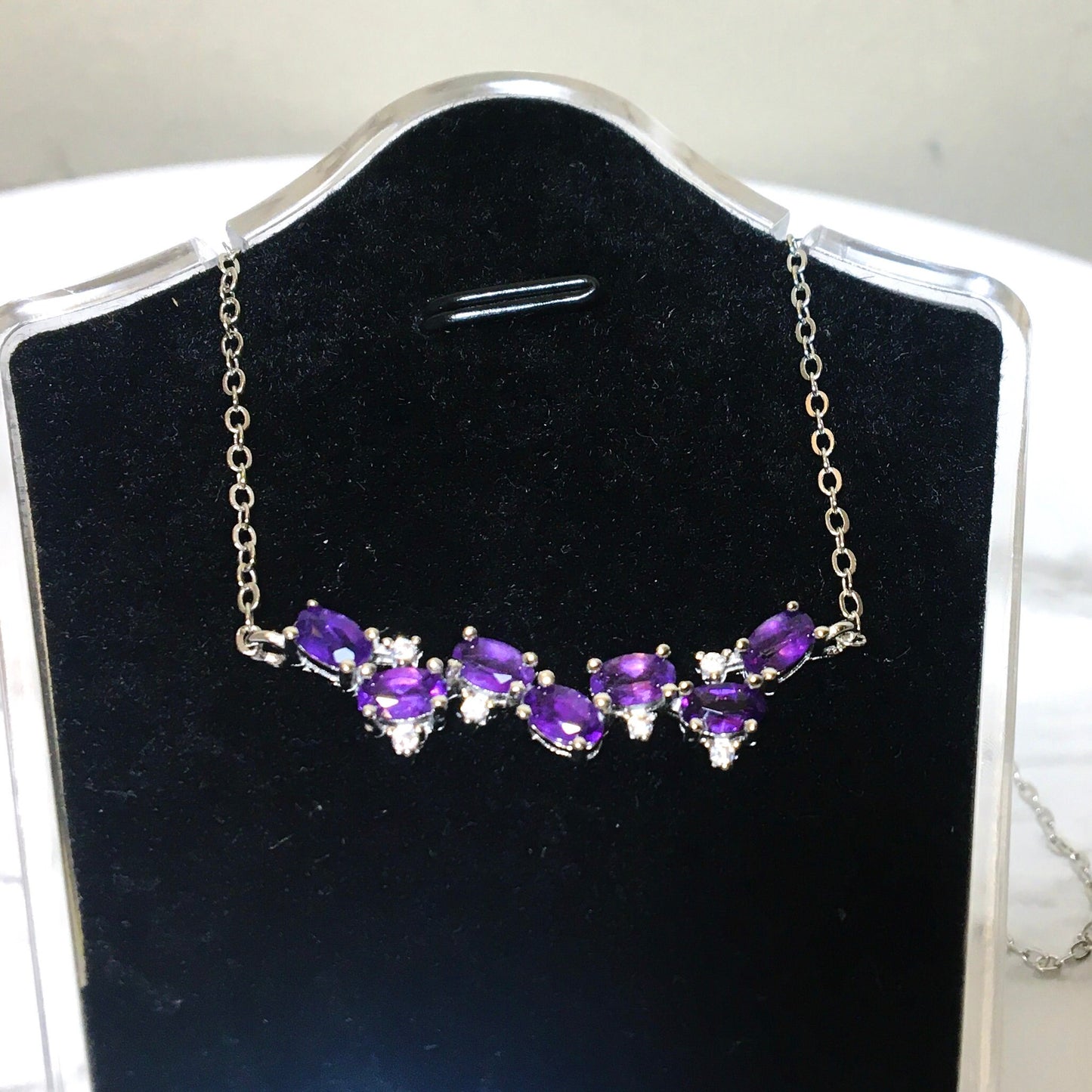 Purple Amethyst Clavicle Necklace,Garnet Crystal Necklace,Silver plated chain,Lavender Bridesmaid Gift,Anniversary,For Her,Crystal Charm