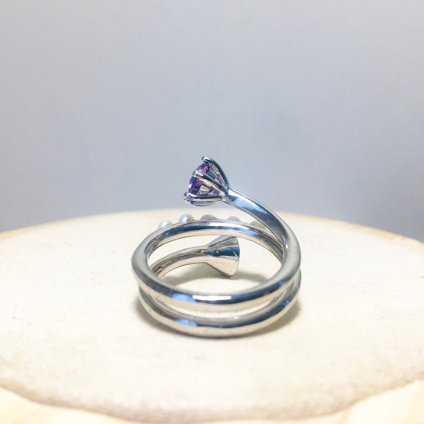 Sterling Silver Multi-loop Amethyst Pearl Ring,Purple Ring, Dainty Wraparound Ring,Unique Design Adjustable Ring,For Women, Wedding Jewelry