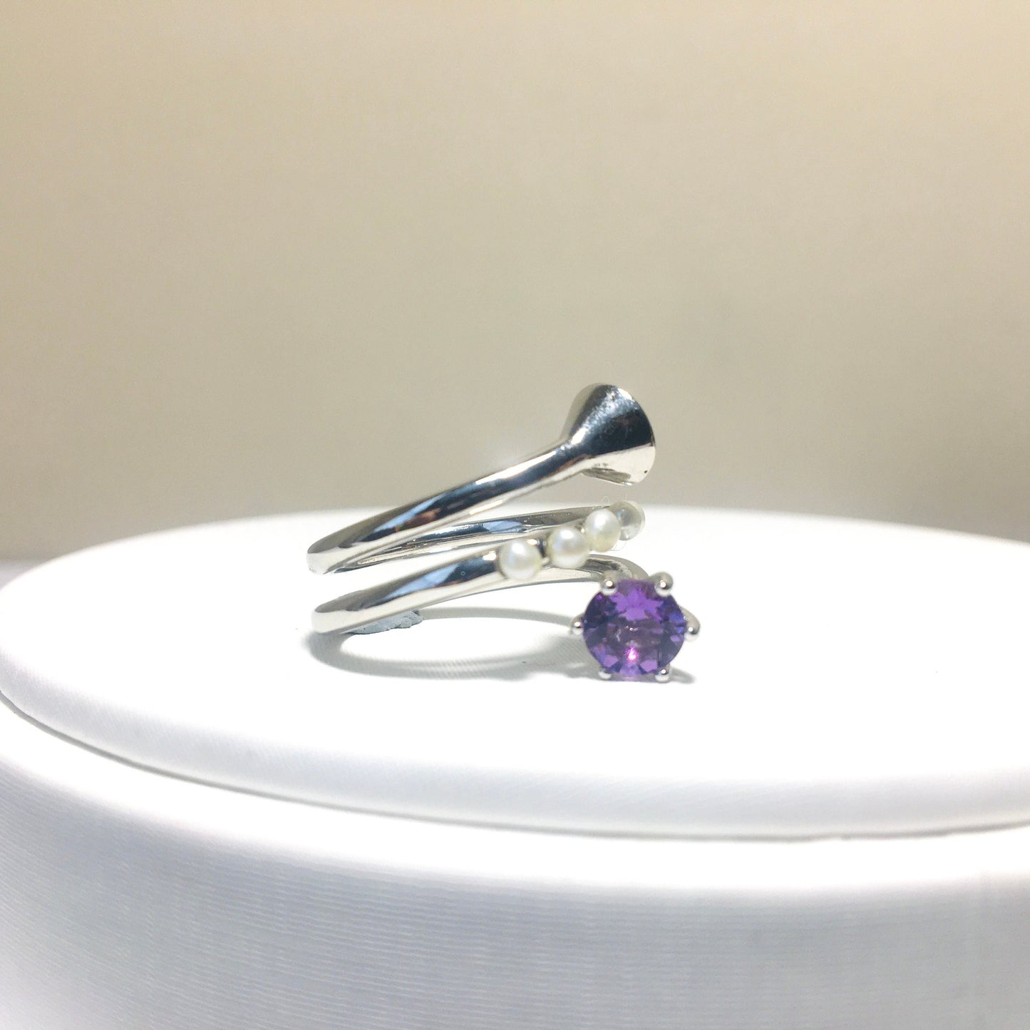 Sterling Silver Multi-loop Amethyst Pearl Ring,Purple Ring, Dainty Wraparound Ring,Unique Design Adjustable Ring,For Women, Wedding Jewelry