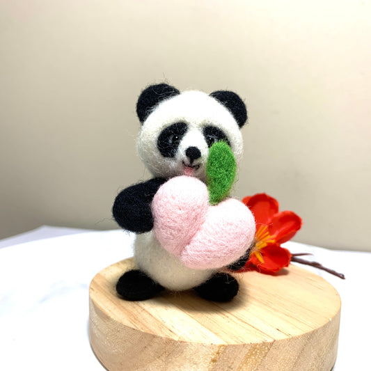 Panda and Pink Peach needle felting kit,Wool Felt,For kids,Bulk Craft Home Decoration,Animal Wool Felt Gifts,Christmas Ornament,handmade