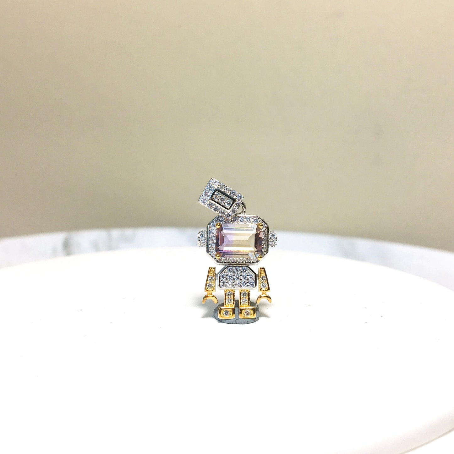 High Quality Ametrine Citrine Robot Pendant Necklace,Crystal Diamond Necklace,925 Silver Computer Pendant,Birthday Valentines Necklace Gift