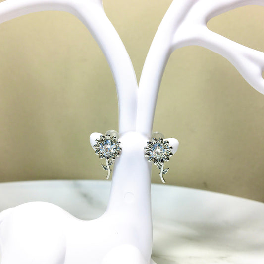 Cute Delicate Sunflower Earrings,White Moissanite 0.5 ct Earrings, for Anniversary Engagement 925 Silver Earring Special Gift for Girlfriend