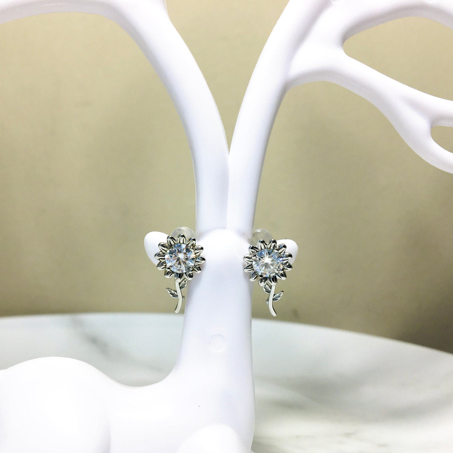 Cute Delicate Sunflower Earrings,White Moissanite 0.5 ct Earrings, for Anniversary Engagement 925 Silver Earring Special Gift for Girlfriend