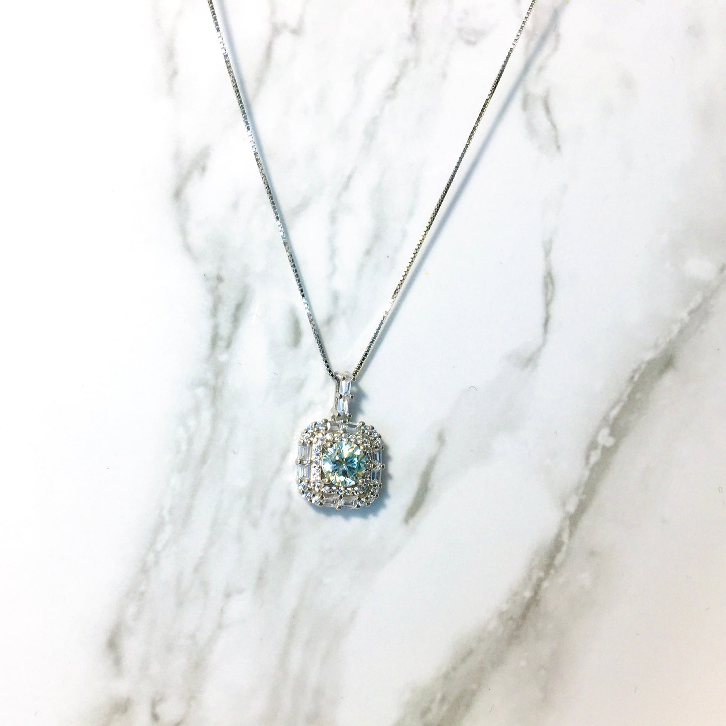 Blue Green Moissanite Necklace,Light Blue Moissanite Luxurious Aquamarine,Classic Square Pendant,Anniversary Necklace,for Mom,Mother's Day