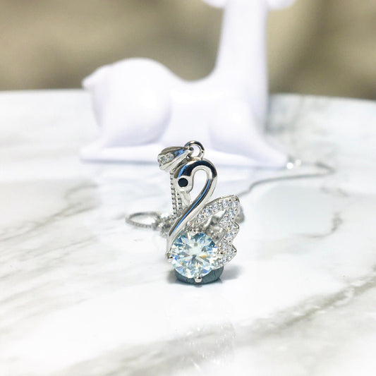 Swan Light Blue Moissanite Pendant Necklace,Swan Sterling Silver Necklace,White Gold Plated Necklace,Anniversary Wedding,Mother's Day Gift