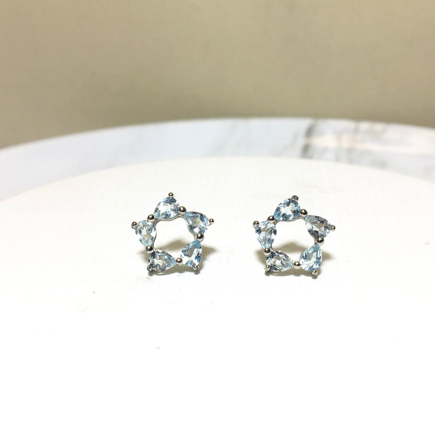 Star Aquamarine Gemstone Earrings,Blue Gemstone Earrings,Sterling Silver Earrings,Wedding Anniversary Jewelry,Valentines Gift,Birthday Gift