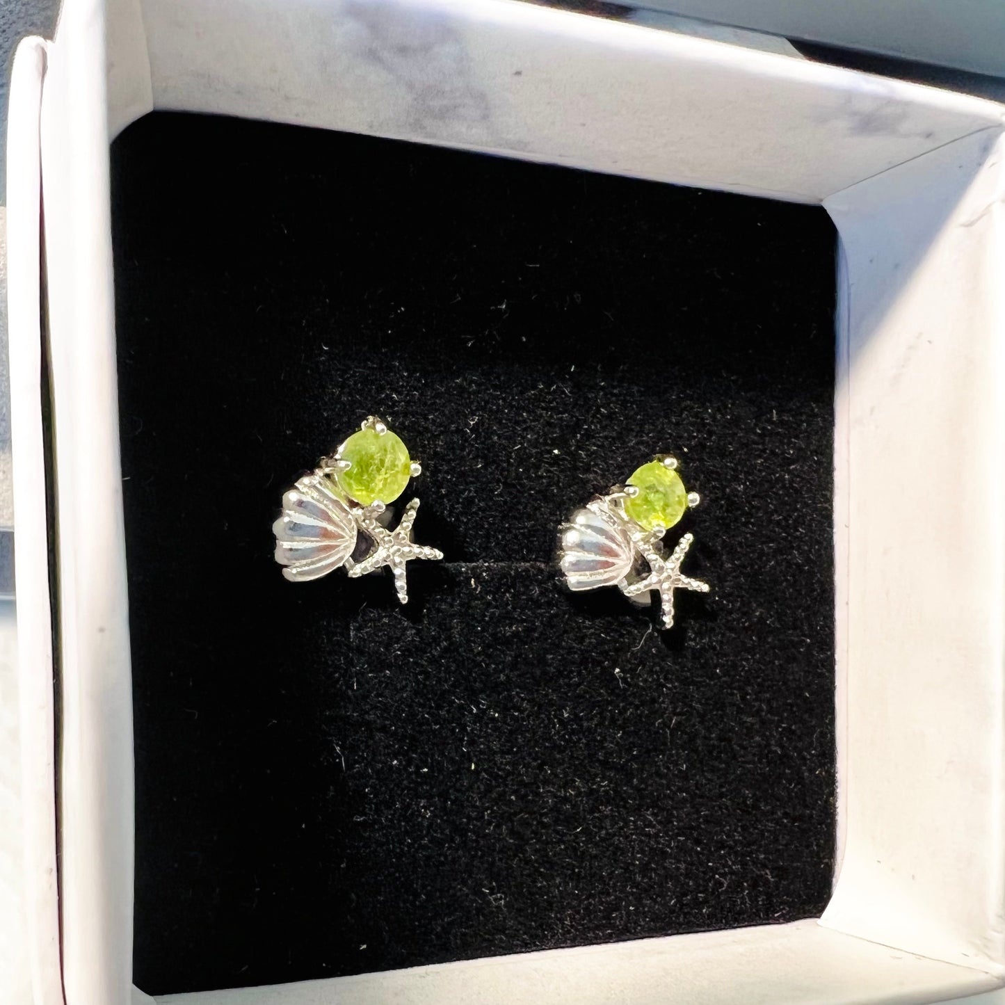 Platinum Plated Tourmaline Shell Starfish  Earrings,Seaside Party,Anniversary Engagement,Crystal Earrings,Gift for her,Wedding Pendant