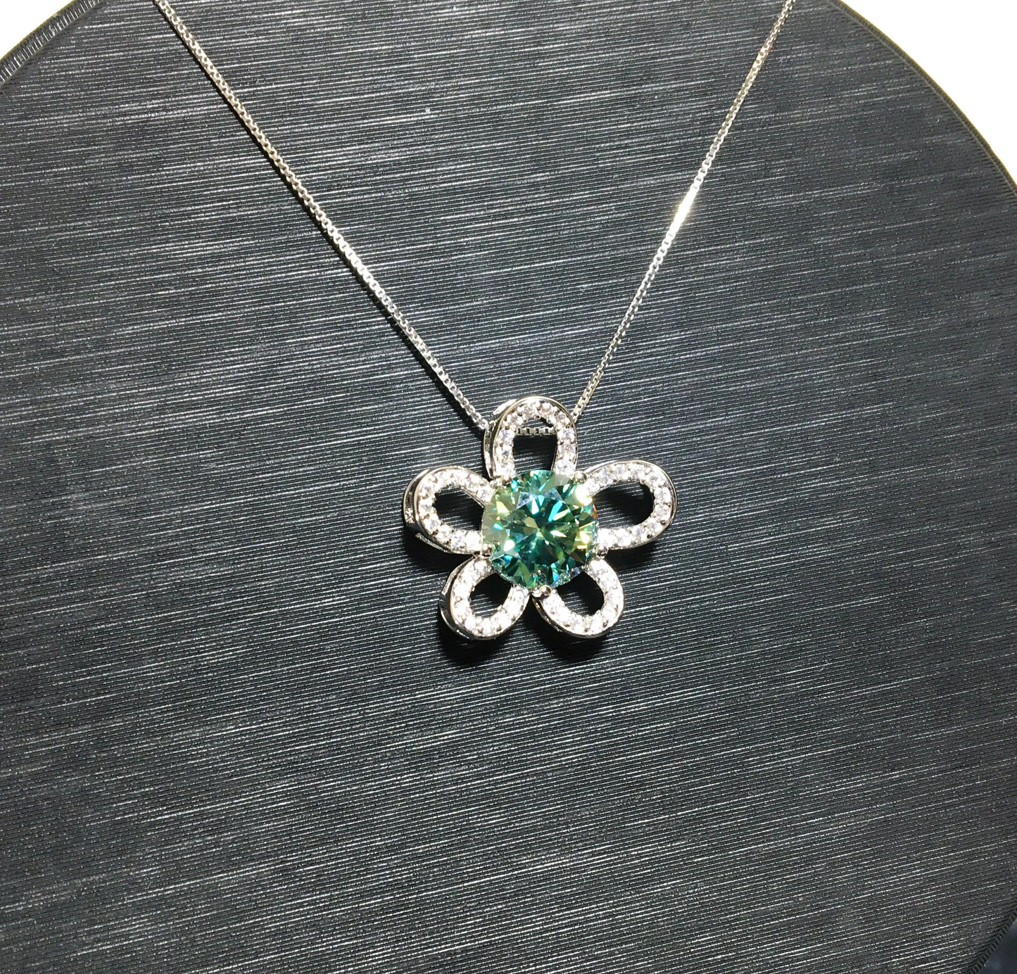 Asymmetric Flower 3ct Green Blue Moissanite Necklace,Silver,Anniversary,Birthday,Gift for Her, Handmade Jewelry,Mother's Day