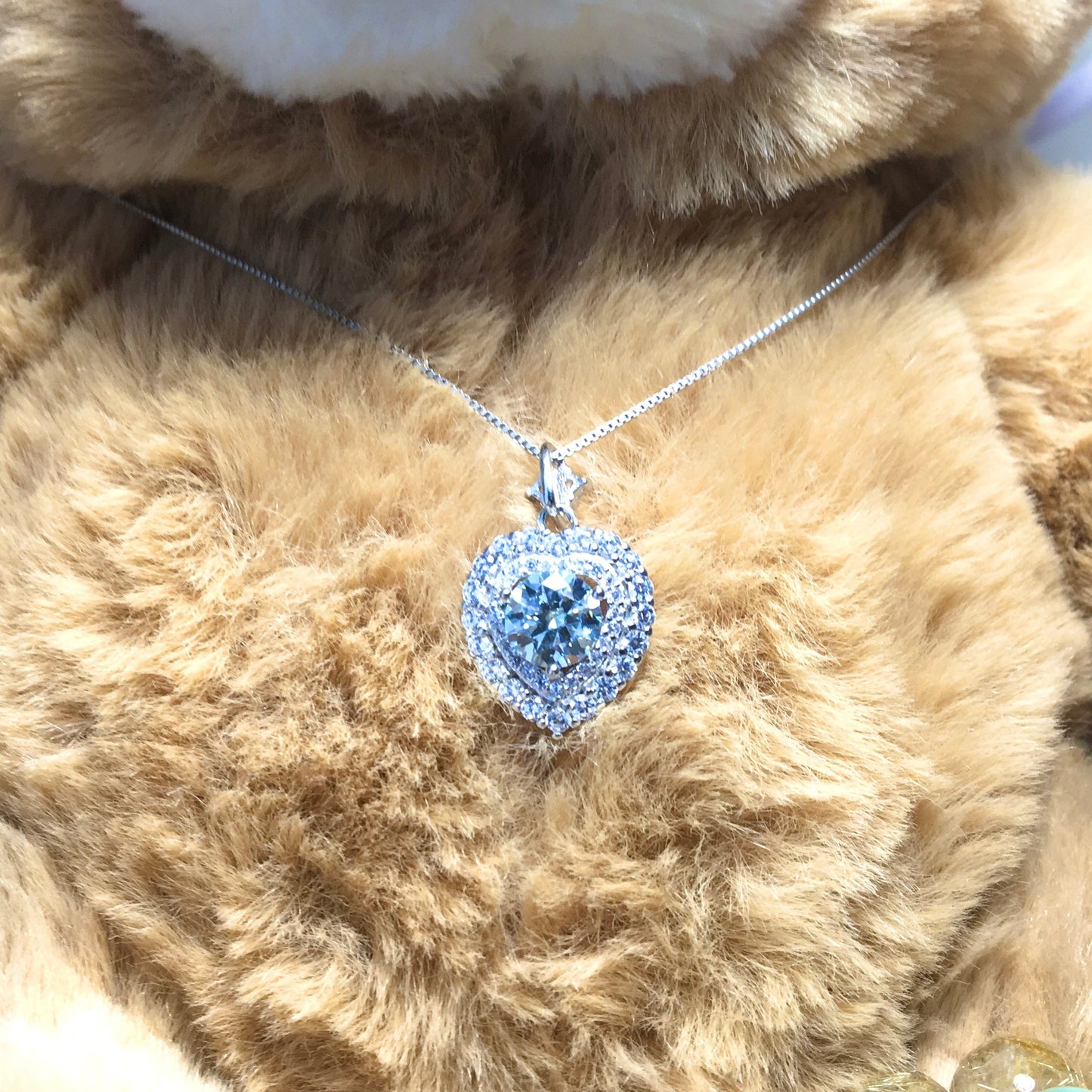 Luxury Love Moissanite Pendant Necklace,Light Blue Moissanite Pendant,Solitaire Anniversary Necklace,Gift for Her,Valentine's Day Gift