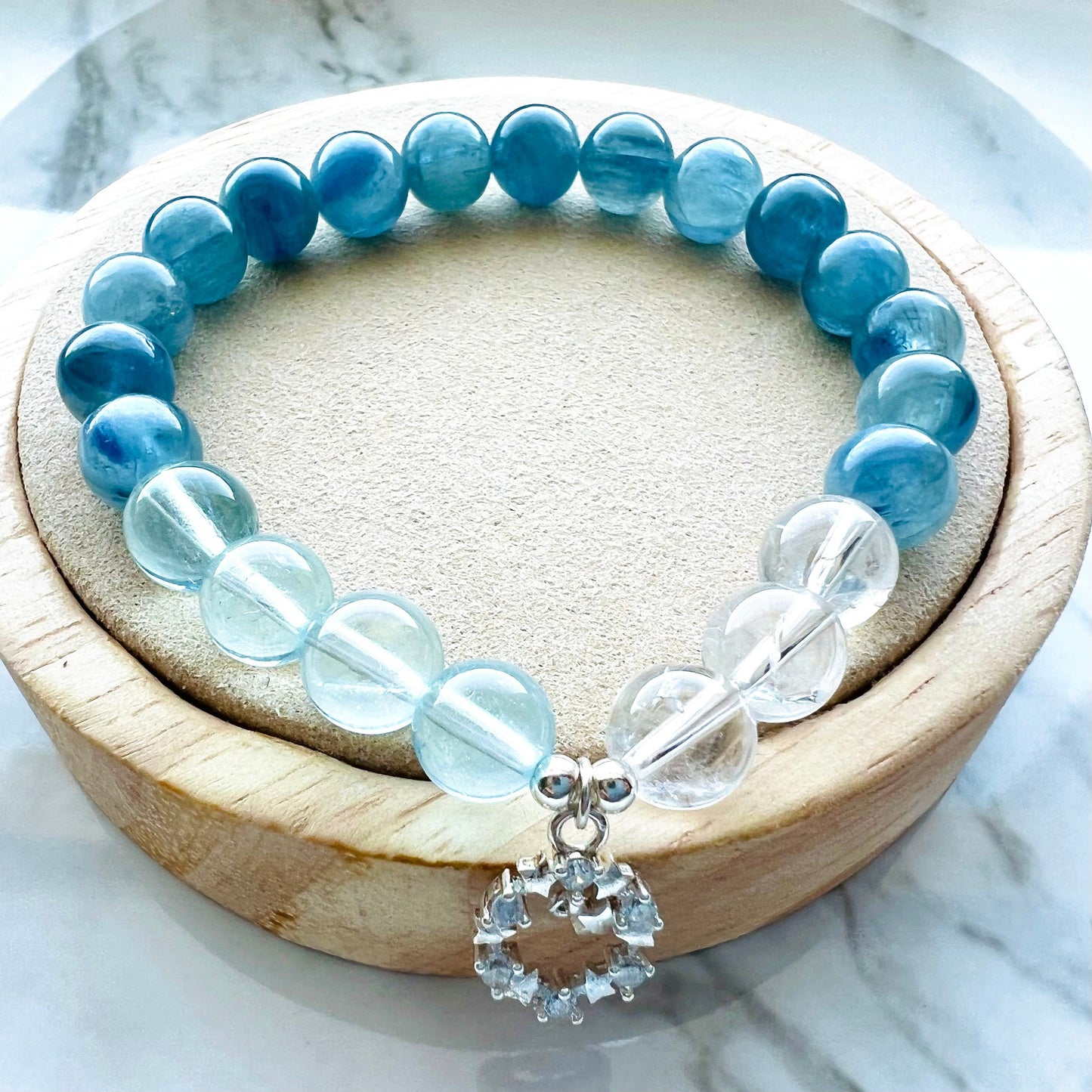 Natural Kyanite, Aquamarine, White Crystal with Fire ,Handmade Original Design Baby Blue Bracelet, Graduation Gift, Birthday Gift for Her