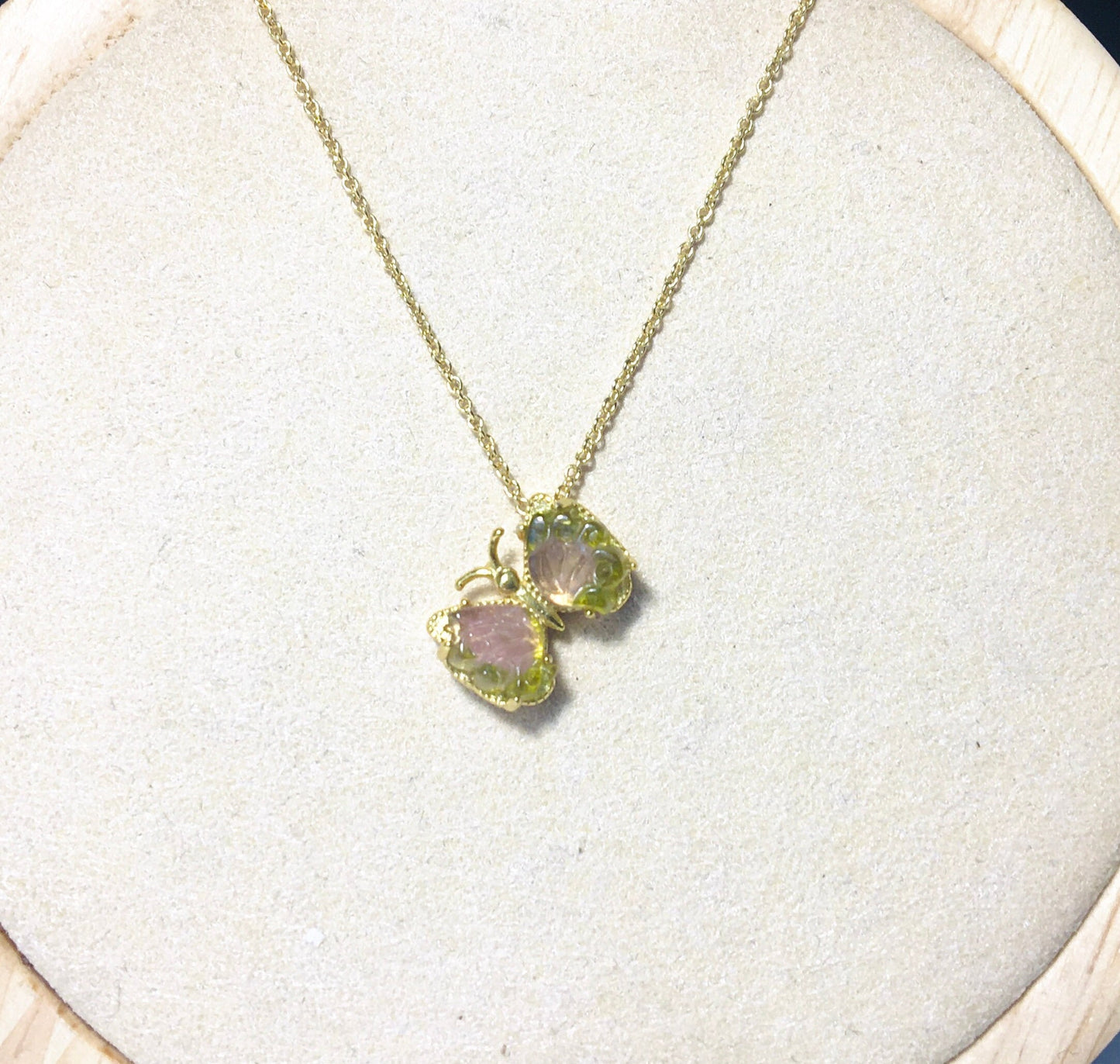 Butterfly Watermelon Tourmaline Splendid Necklace,Natural Crystal Gemstone,Rose Gold Plated Silver,Necklace for Her,Birthday,Graduation Gift