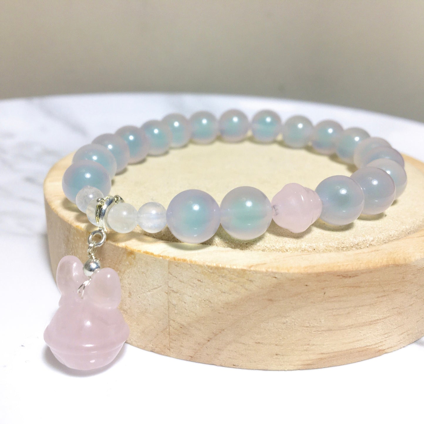 Candy Agate Rose Quartz Bell Bracelet, Unique Gemstone,Crystal Agate,Round Beads, Gift for Her, Handmade Jewelry,Lucky Stone,Graduation Gift