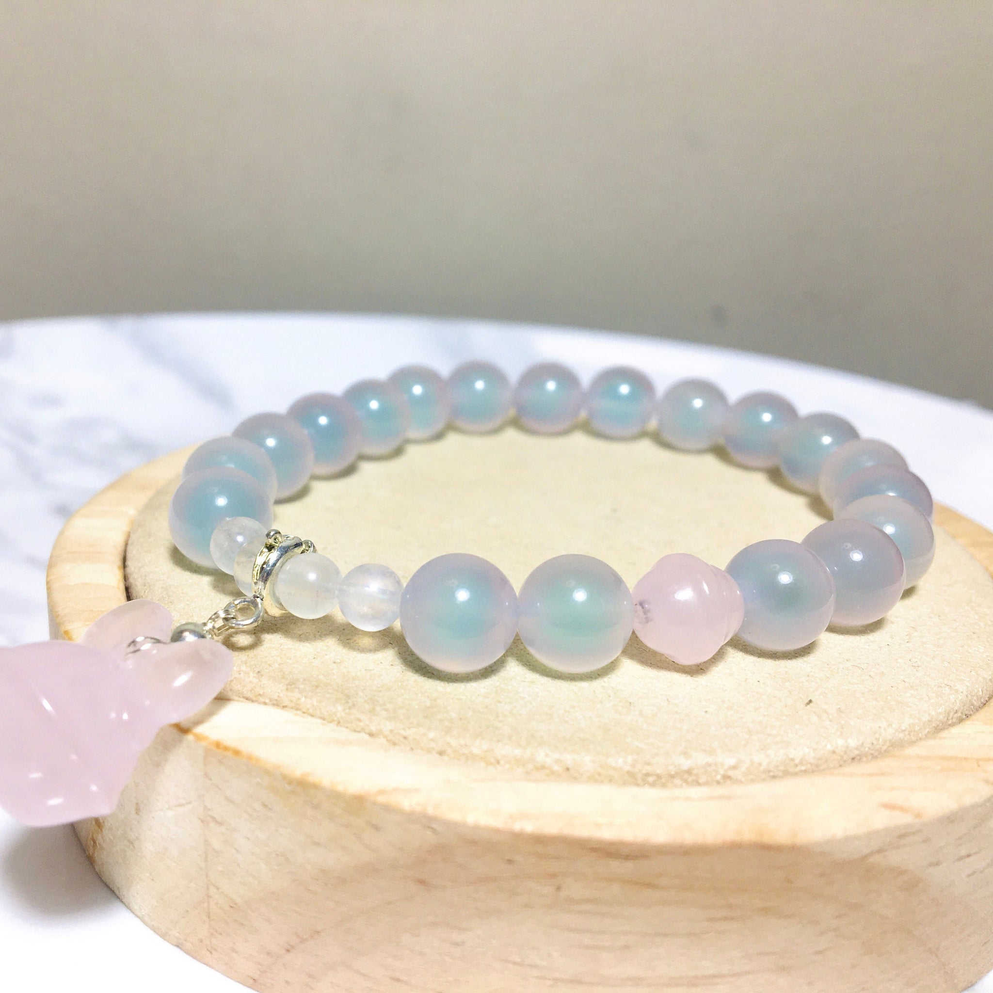 Candy Agate Rose Quartz Bell Bracelet, Unique Gemstone,Crystal Agate,Round Beads, Gift for Her, Handmade Jewelry,Lucky Stone,Graduation Gift