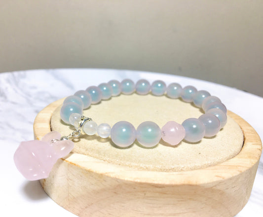 Candy Agate Rose Quartz Bell Bracelet, Unique Gemstone,Crystal Agate,Round Beads, Gift for Her, Handmade Jewelry,Lucky Stone,Graduation Gift