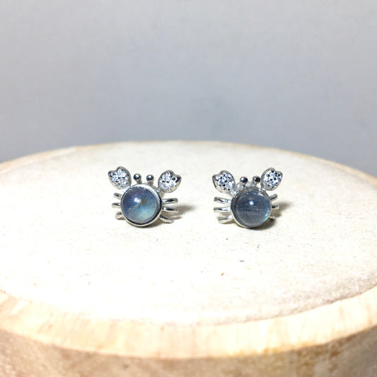 Cute Crab Gray Moonstone Earrings, Natural Crystal Gemstone Earrings,Lovely Gift for Her,Birthday Gift,Animal Earrings, Graduation Gift