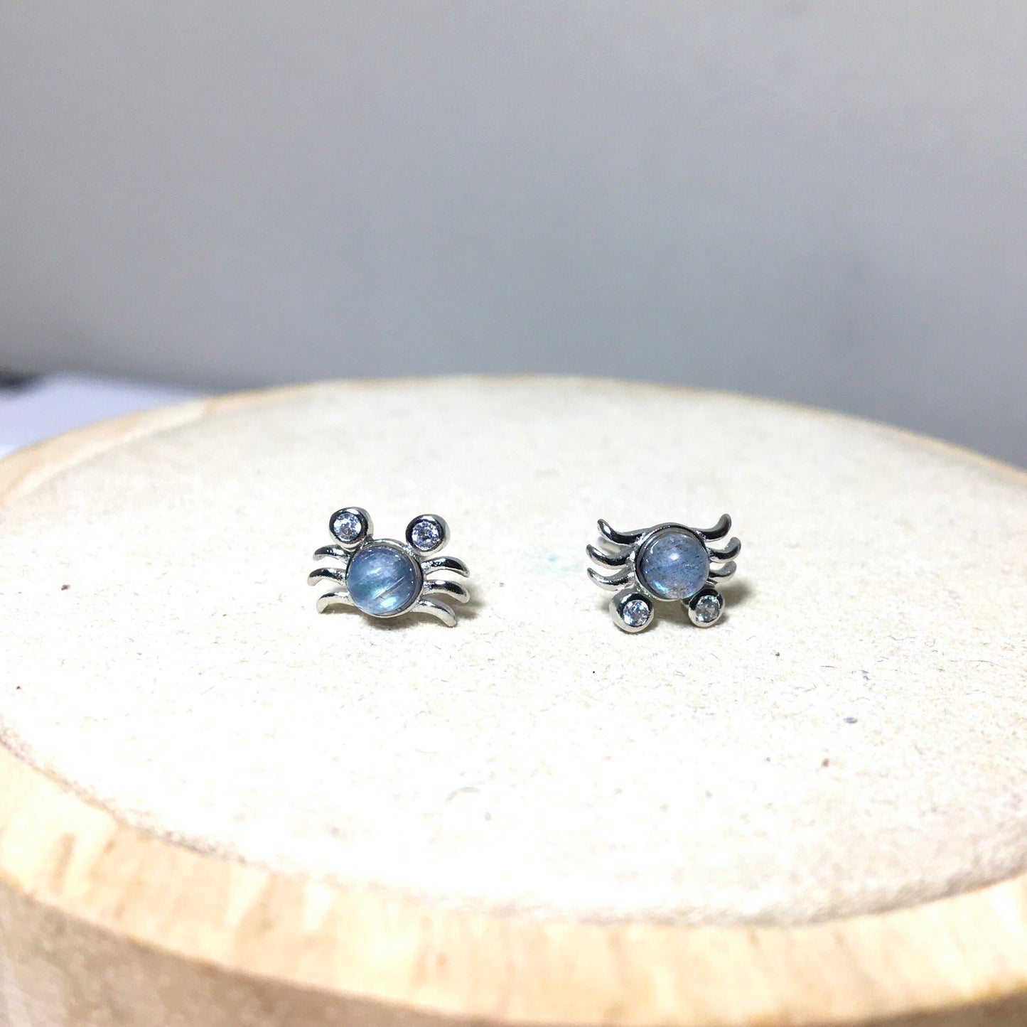 Cute Crab Gray Moonstone Earrings, Natural Crystal Gemstone Earrings,Lovely Gift for Her,Birthday Gift,Animal Earrings, Graduation Gift