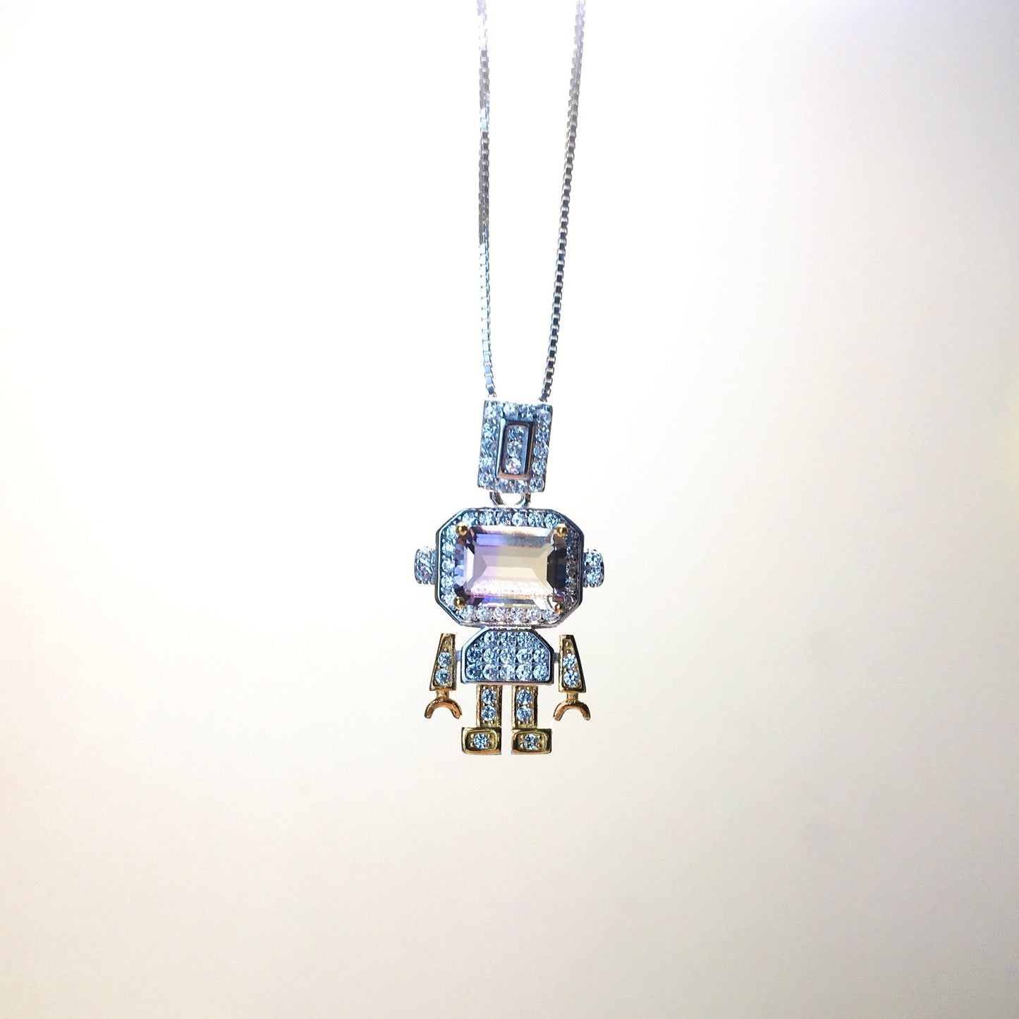 High Quality Ametrine Citrine Robot Pendant Necklace,Crystal Diamond Necklace,925 Silver Computer Pendant,Birthday Valentines Necklace Gift