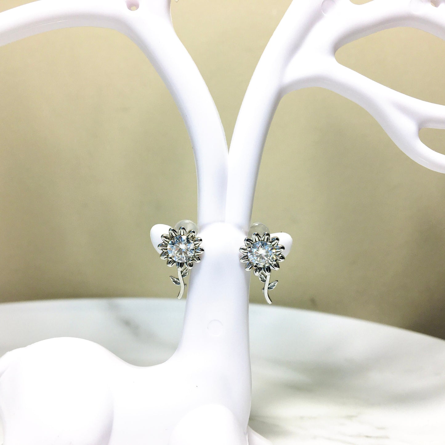 Cute Delicate Sunflower Earrings,White Moissanite 0.5 ct Earrings, for Anniversary Engagement 925 Silver Earring Special Gift for Girlfriend