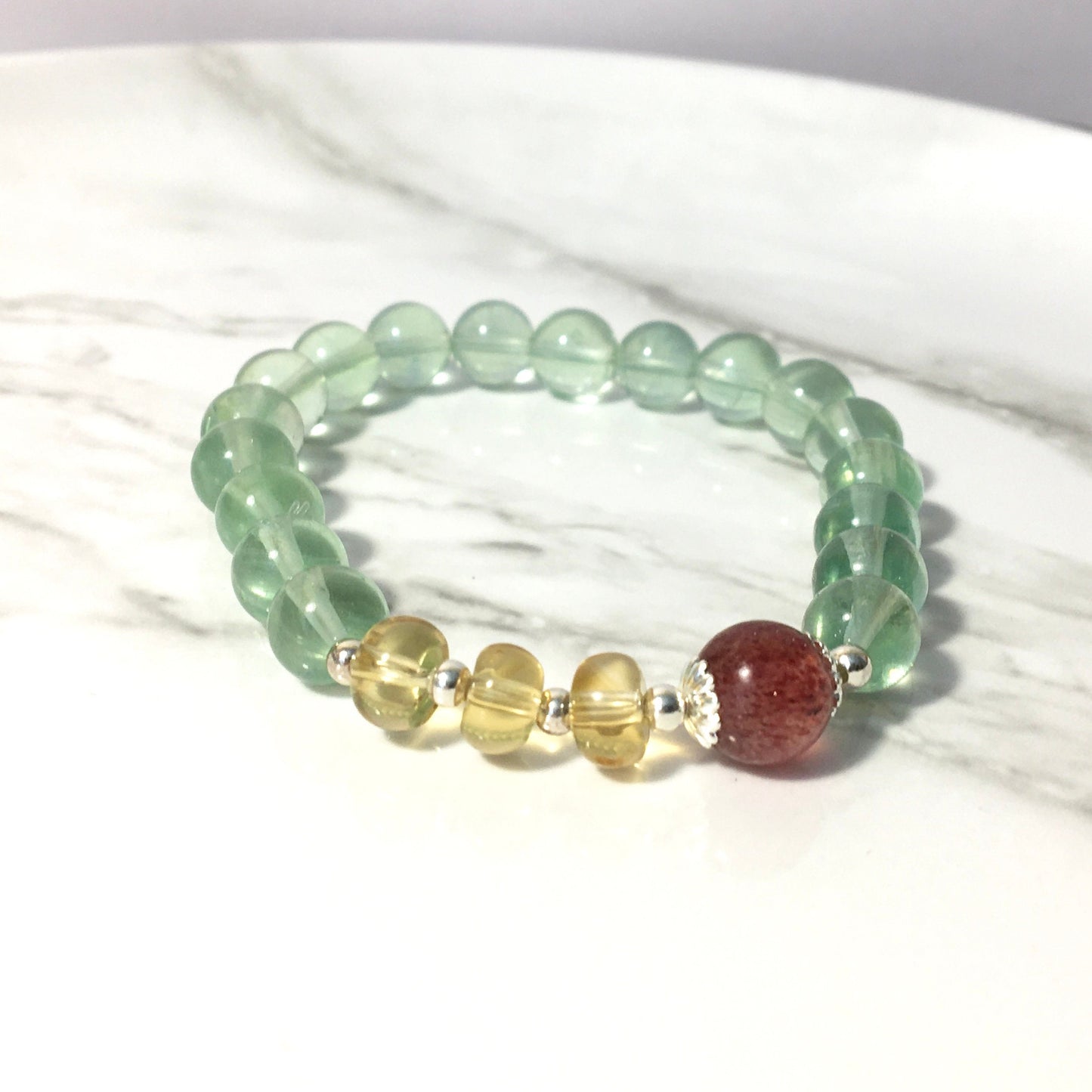 High-Quality Green Fluorite Bracelet,Strawberry Quartz Citrine Crystal Bracelet,Reiki Healing Crystal for her,Birthday Gift, Graduation Gift