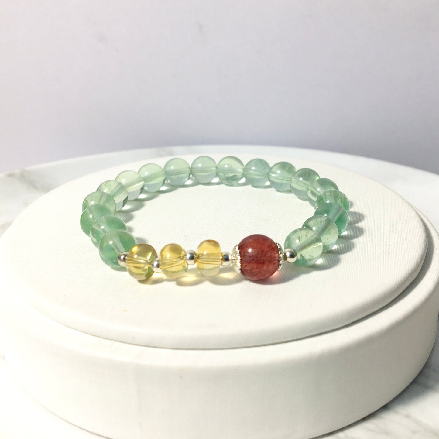 High-Quality Green Fluorite Bracelet,Strawberry Quartz Citrine Crystal Bracelet,Reiki Healing Crystal for her,Birthday Gift, Graduation Gift