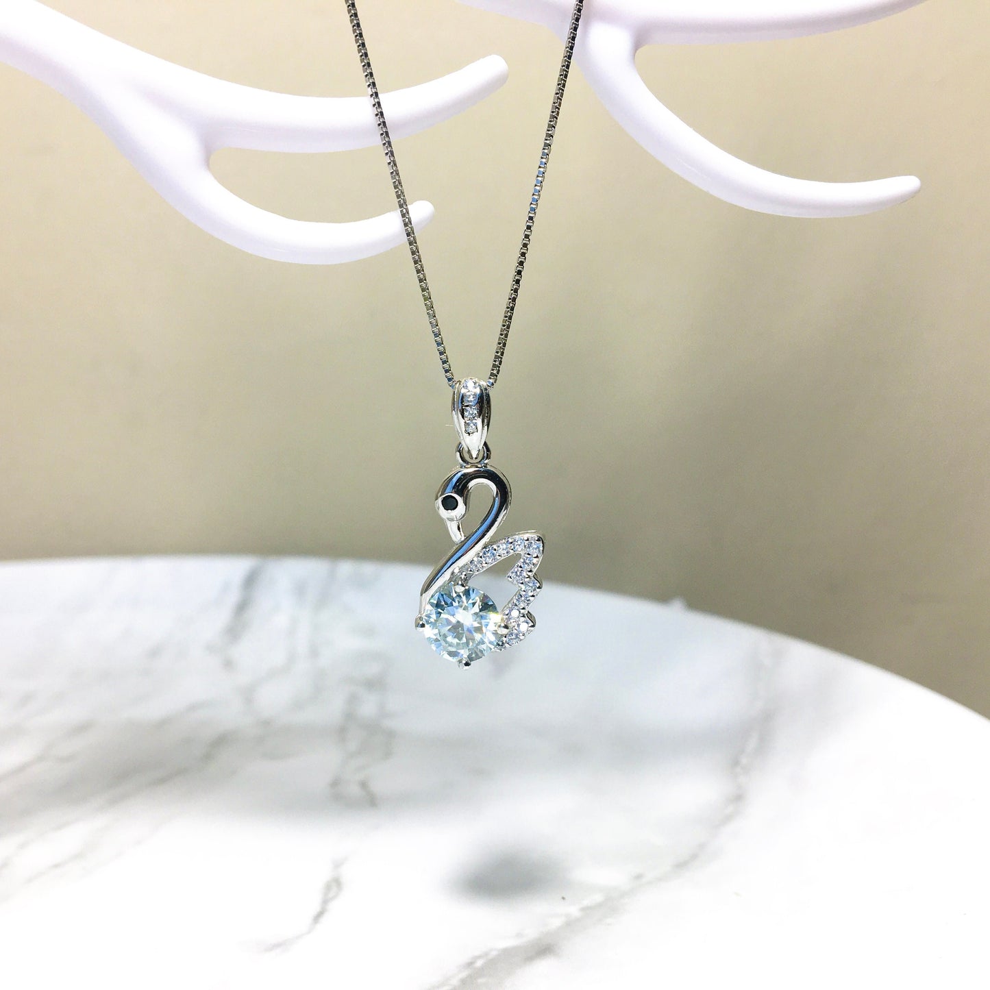 Swan Light Blue Moissanite Pendant Necklace,Swan Sterling Silver Necklace,White Gold Plated Necklace,Anniversary Wedding,Mother's Day Gift