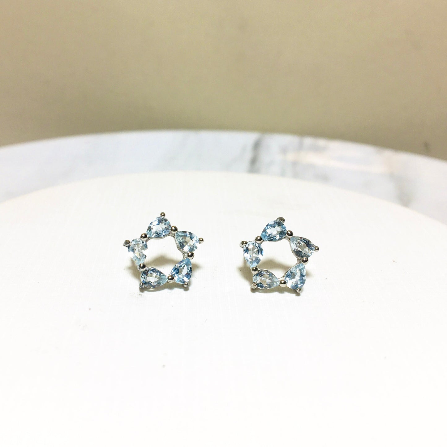 Star Aquamarine Gemstone Earrings,Blue Gemstone Earrings,Sterling Silver Earrings,Wedding Anniversary Jewelry,Valentines Gift,Birthday Gift