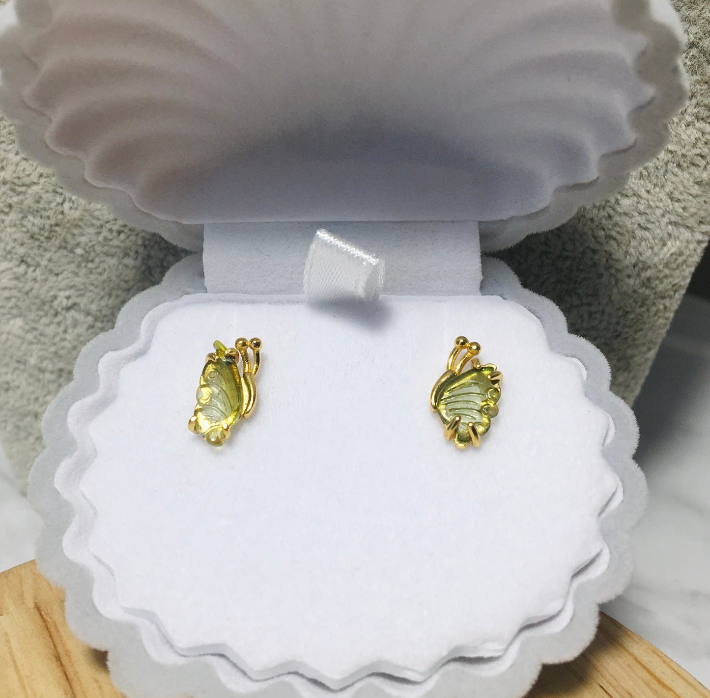 Butterfly Watermelon Tourmaline Earrings,Green Gemstone Earrings,Gold Plated Sterling Silver,Natural Crystal Earrings,Anniversary,Wedding