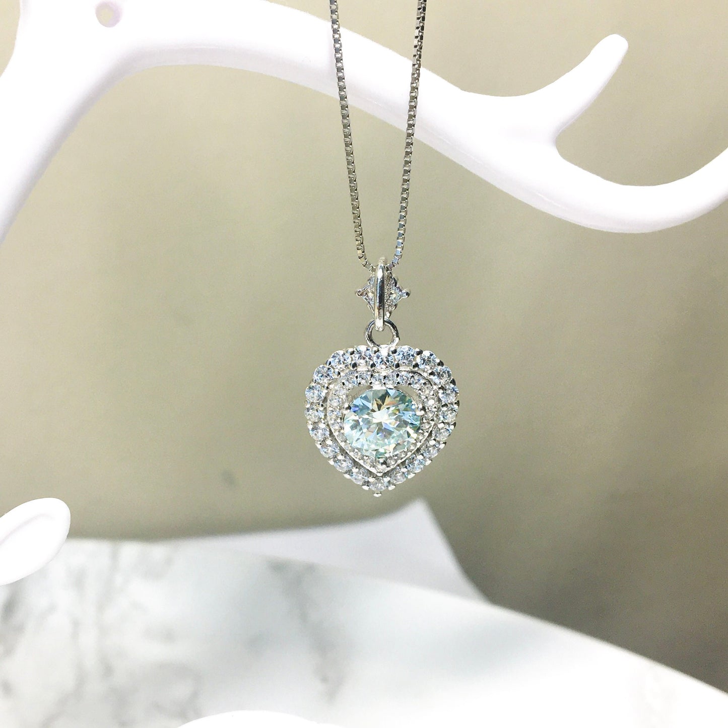 Luxury Love Moissanite Pendant Necklace,Light Blue Moissanite Pendant,Solitaire Anniversary Necklace,Gift for Her,Valentine's Day Gift