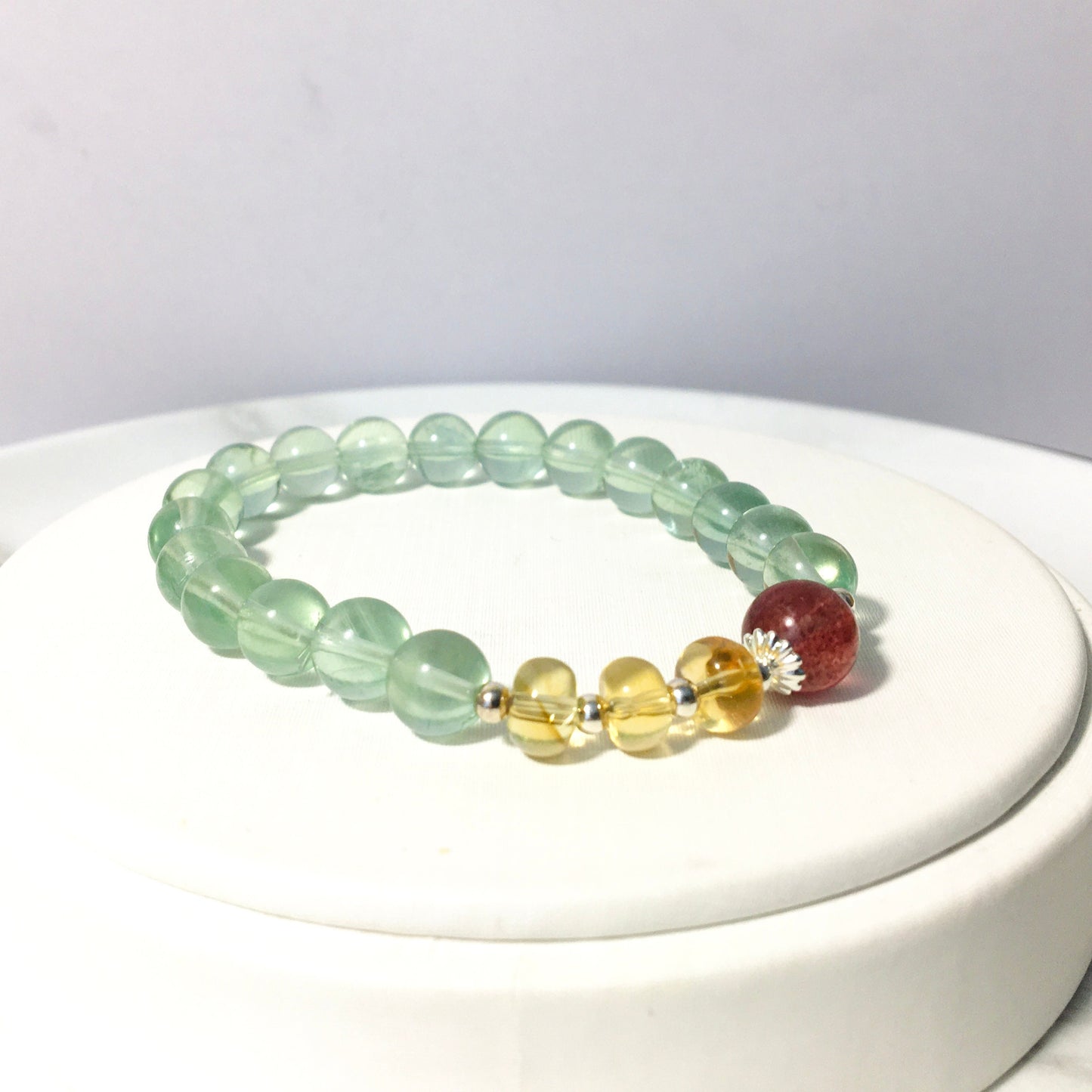 High-Quality Green Fluorite Bracelet,Strawberry Quartz Citrine Crystal Bracelet,Reiki Healing Crystal for her,Birthday Gift, Graduation Gift