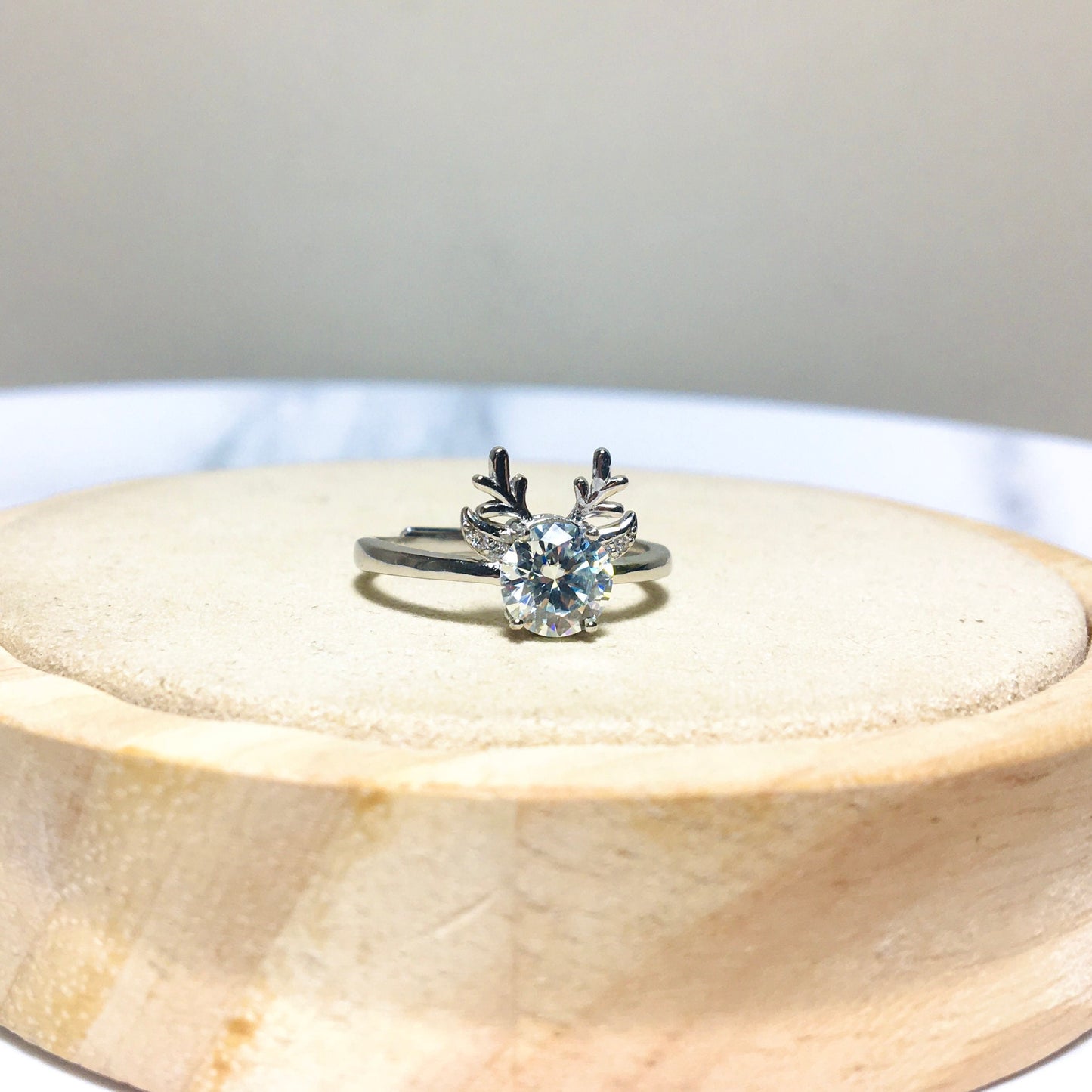 Cute Fawn Deer Horn Moissanite Halo 1ct Ring, White Moissanite Ring,Anniversary Engagement,Sterling Silver Rings,Gift for her,Birthday Gift