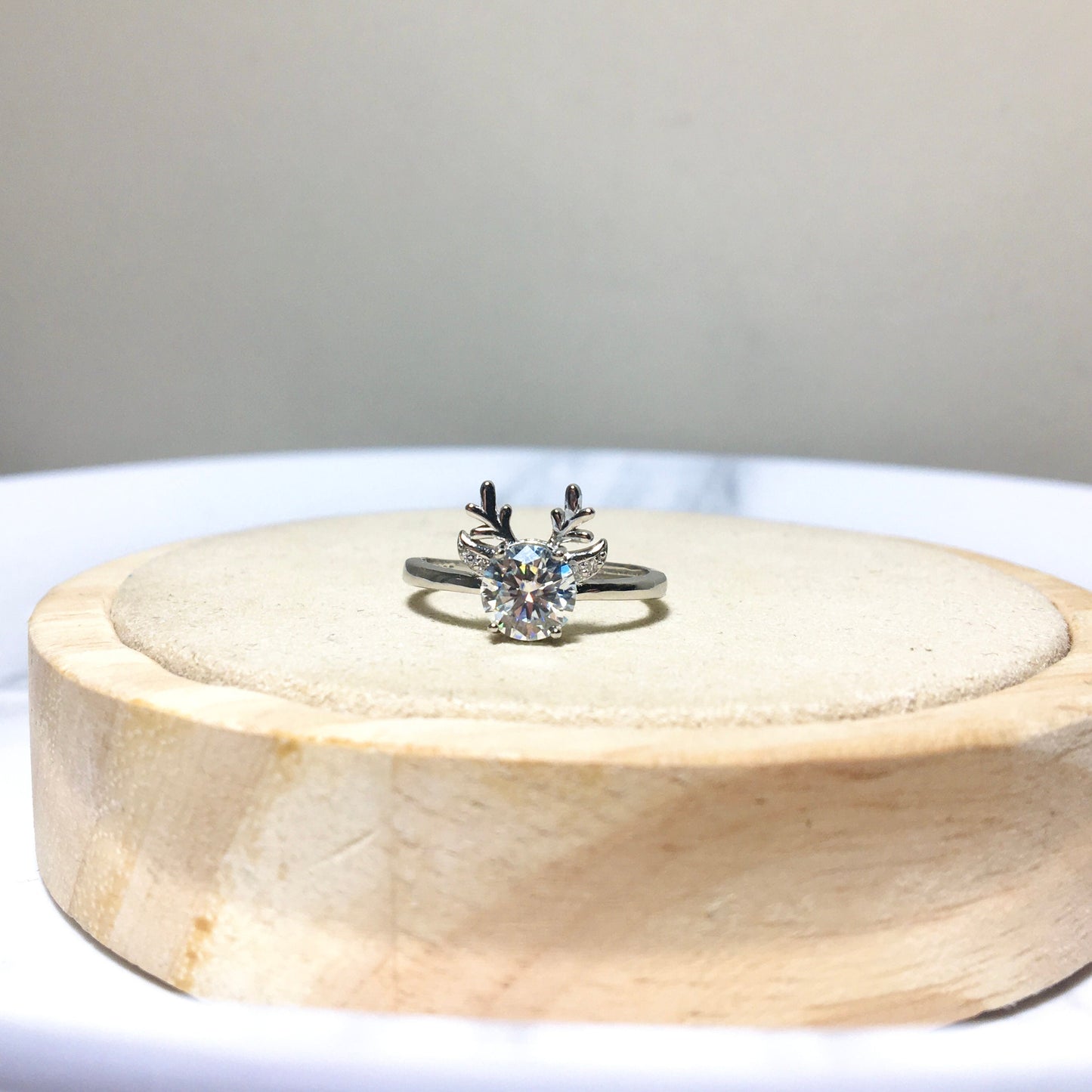 Cute Fawn Deer Horn Moissanite Halo 1ct Ring, White Moissanite Ring,Anniversary Engagement,Sterling Silver Rings,Gift for her,Birthday Gift