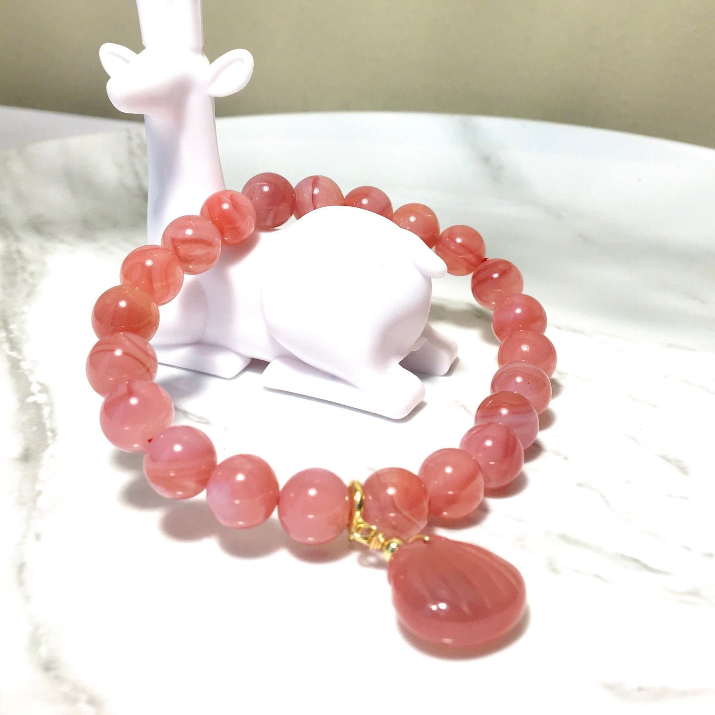 Pink Peach Shell Agate Bracelet, Natural Gemstone Crystal Agate Bracelet,Gift for Her, Handmade Bracelet,Lucky Stone,Valentines Gift,