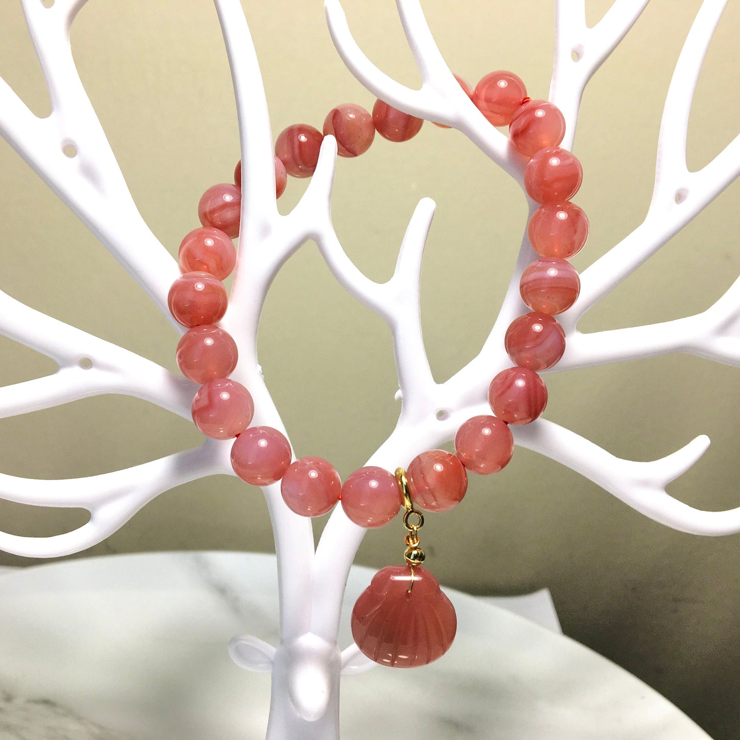 Pink Peach Shell Agate Bracelet, Natural Gemstone Crystal Agate Bracelet,Gift for Her, Handmade Bracelet,Lucky Stone,Valentines Gift,