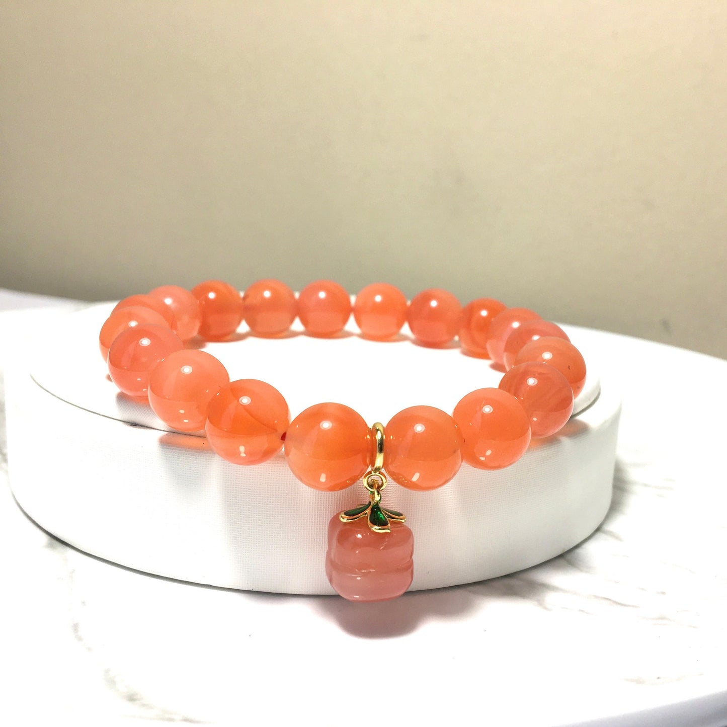 Orange Agate Persimmon Bracelet, Natural Gemstone Crystal Agate Bracelet, Round Beads, Gift for Her, Handmade Bracelet,Lucky Stone Gift