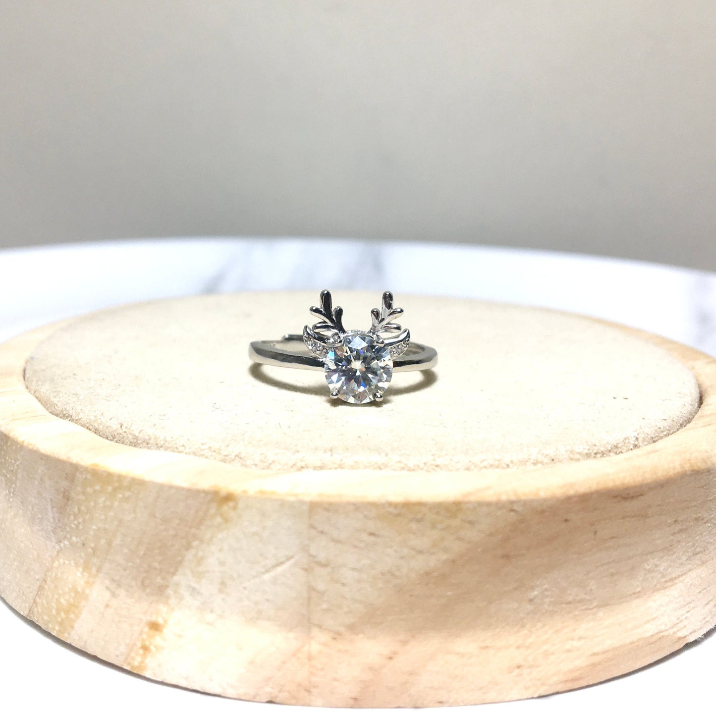 Cute Fawn Deer Horn Moissanite Halo 1ct Ring, White Moissanite Ring,Anniversary Engagement,Sterling Silver Rings,Gift for her,Birthday Gift