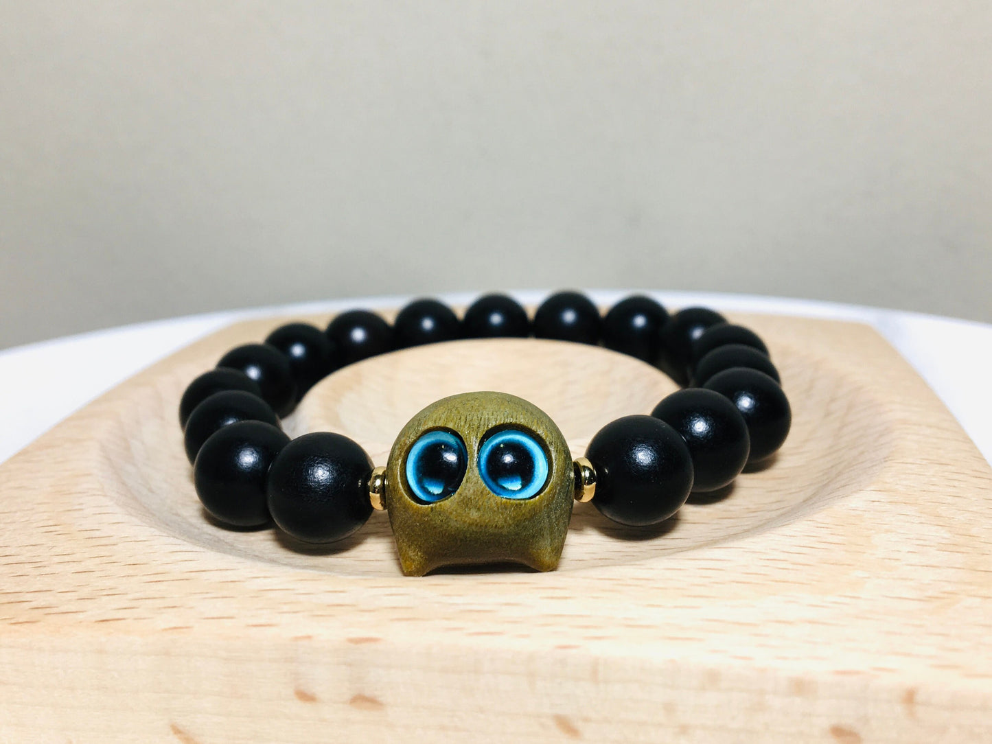 Ebony Black and Green Wood Bracelet, Cute Kitten Cat Bracelet, Animal Pet Bracelet, Gift for Her, Birthday Gift,Valentines gift