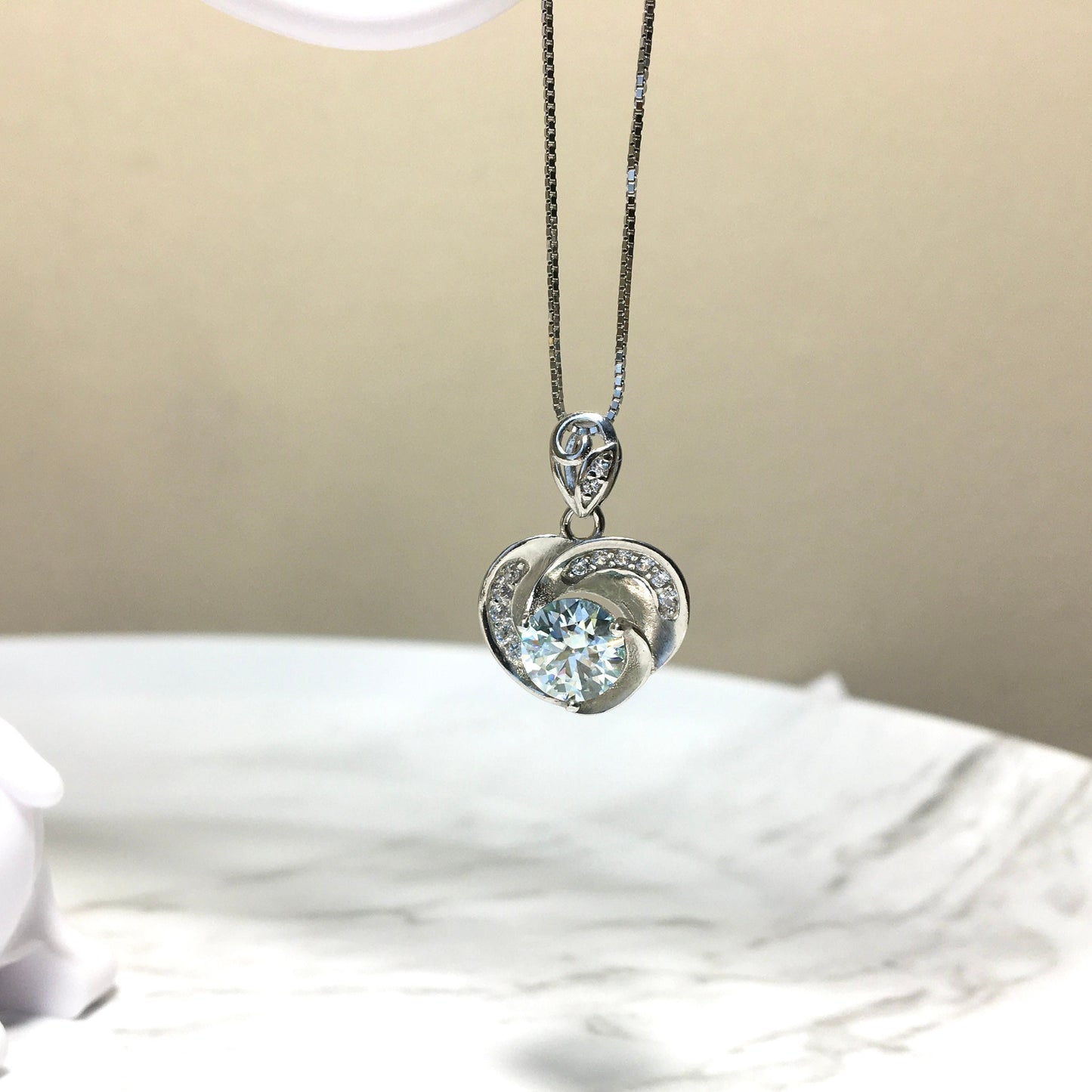 Beautiful Wild Rose Moissanite Pendant Necklace,Light Blue Moissanite, Anniversary Engagement 925 Silver Chain,Special Gift,Valentines gift