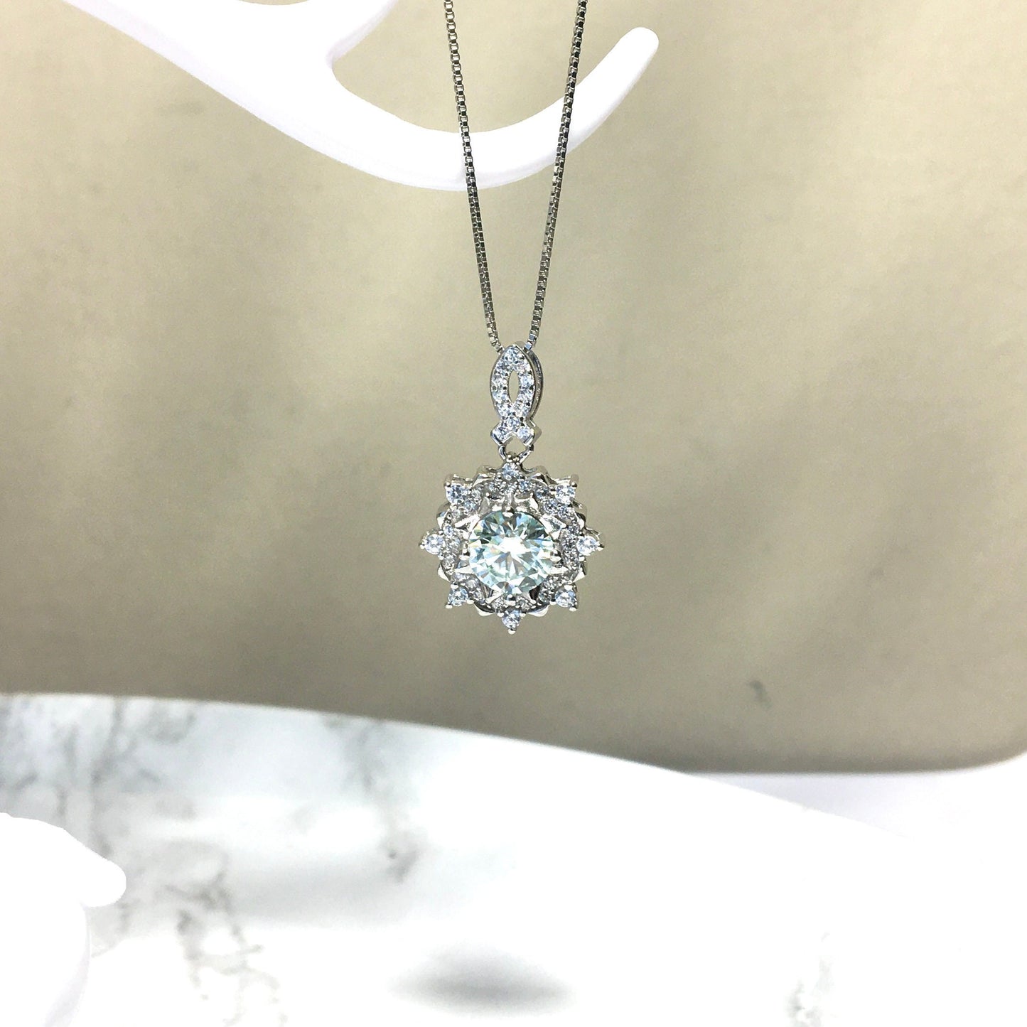 Light Blue Moissanite Necklace, Snow Aquamarine, 1ct Moissanite Pendant, Solitaire Necklace, Anniversary Necklace,Valentines Gift For Her,