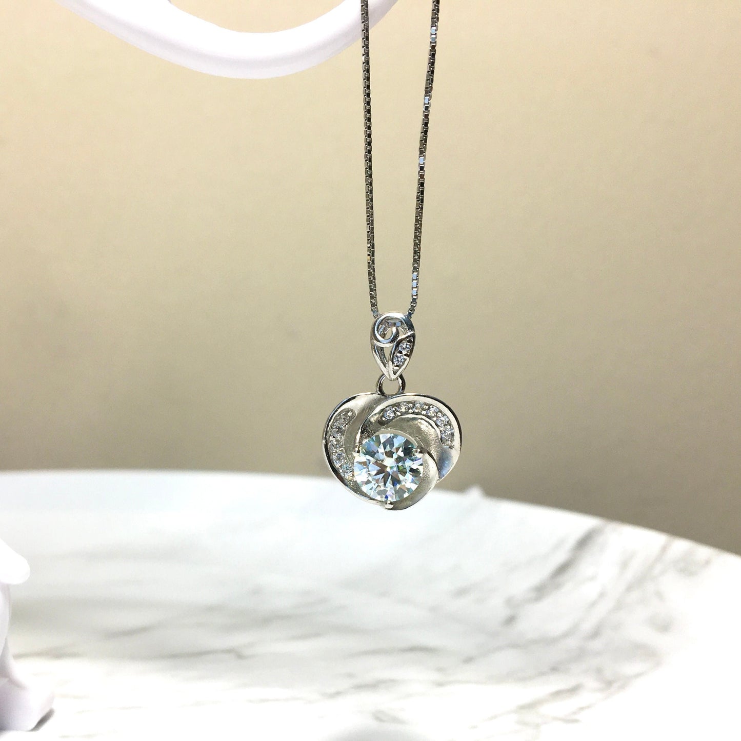 Beautiful Wild Rose Moissanite Pendant Necklace,Light Blue Moissanite, Anniversary Engagement 925 Silver Chain,Special Gift,Valentines gift