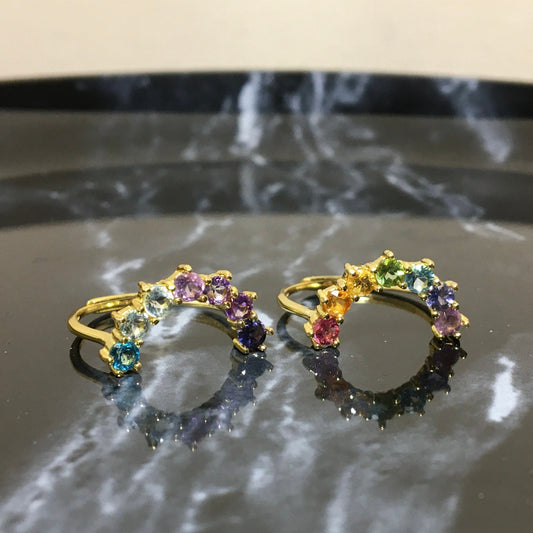 Unique Rainbow Multi-Gemstone Ring, Arch Ring, Rose Gold-Plated silver - Rare Crystal Iolite, Amethyst, Topaz, Peridot, Garnet, Aquamarine